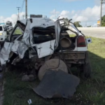 Acidente envolvendo van, carro e ônibus deixa uma mulher e morta e dois feridos na BR-101