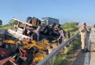 Caminhoneiro morre após capotamento na BR-101, em Caaporã